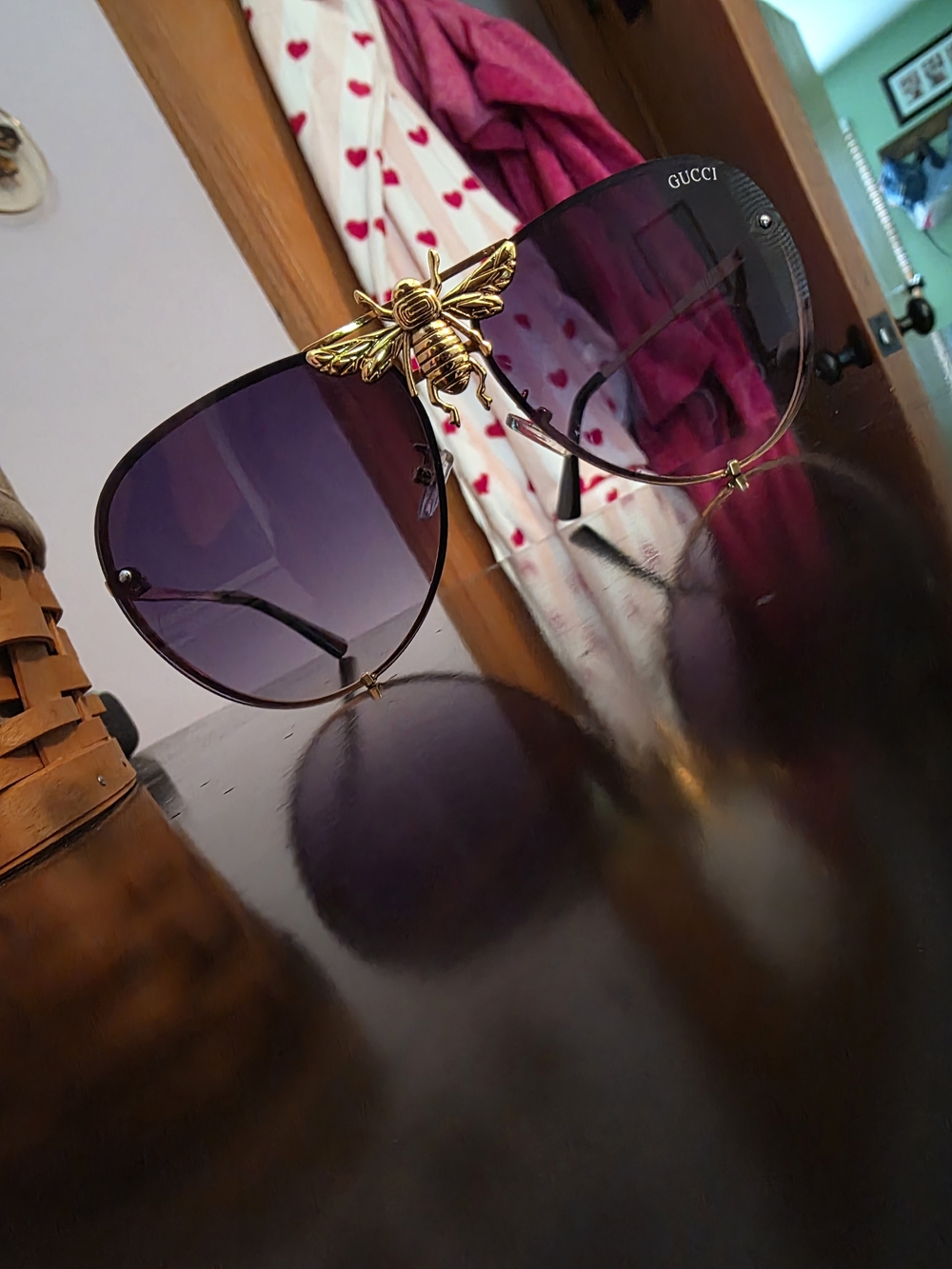 Authentic Gucci Purple Gradient Oversized Sunglasses with Gold Bee Accent